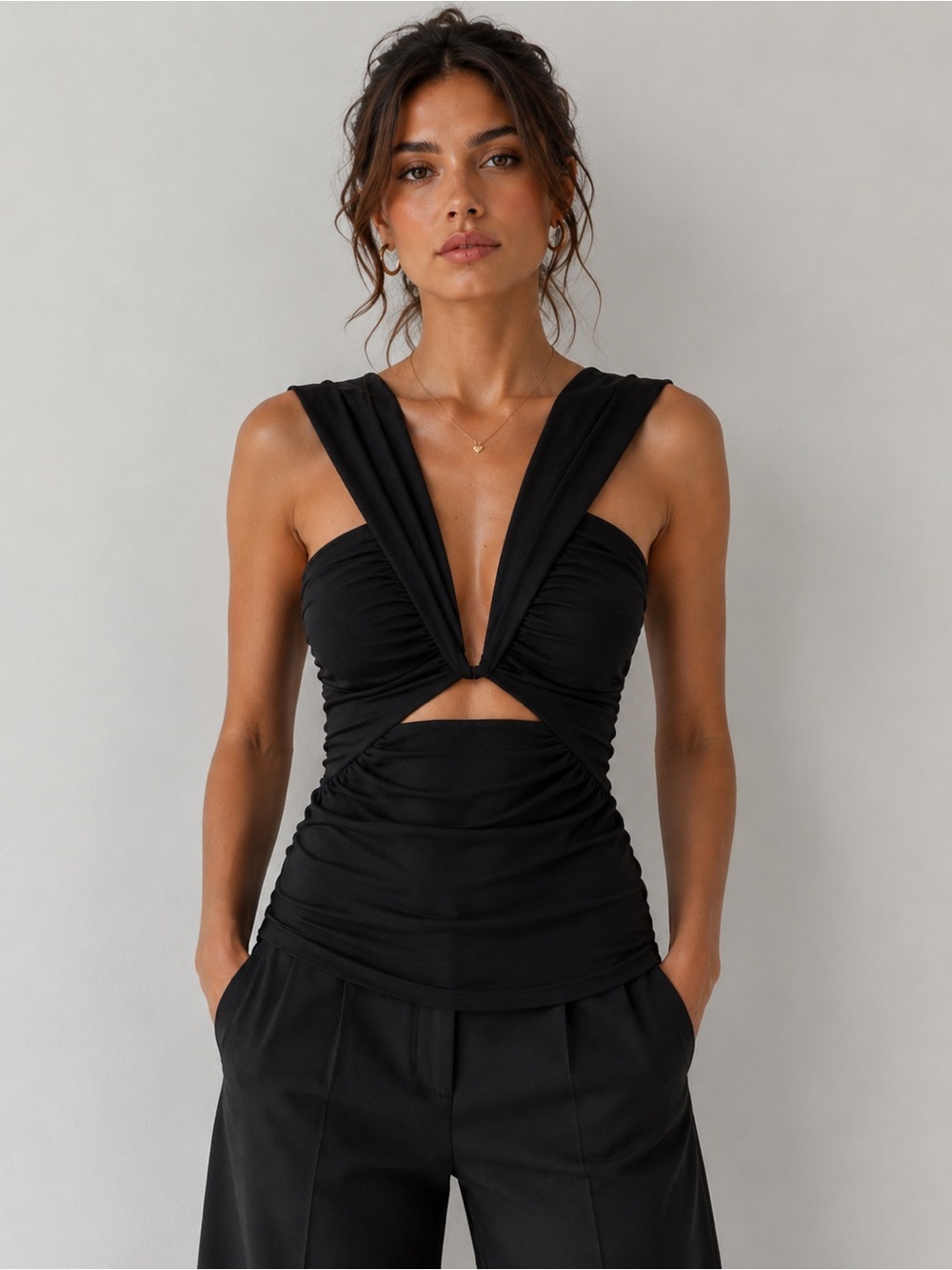 Zara Black Twist-Front Ruched with cutout see all photos